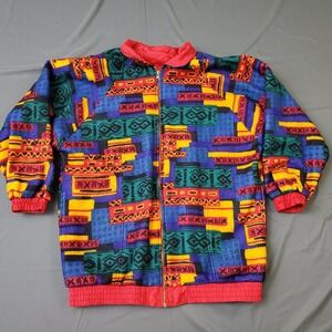Lavon Sport Mens Vintage 90s Geometric Abstract Full Zip Bomber Jacket Medium